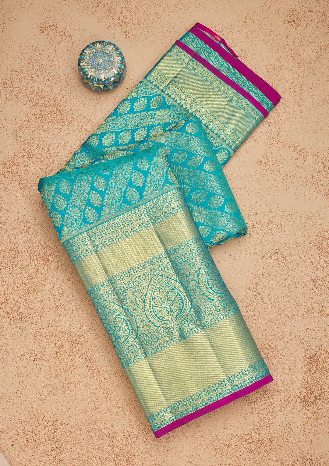 Rama Green Zariwork Pure Silk Saree-Koskii