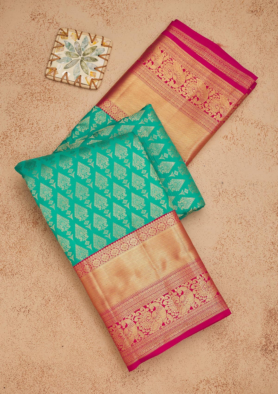 Rama Green Zariwork Pure Silk Saree-Koskii