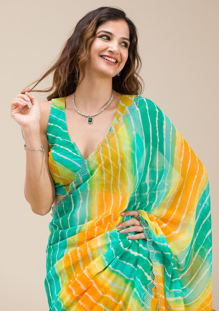 Rama Green Stonework Georgette Saree-Koskii