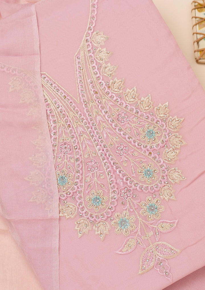 Lavender Threadwork Organza Unstitched Salwar Suit-Koskii