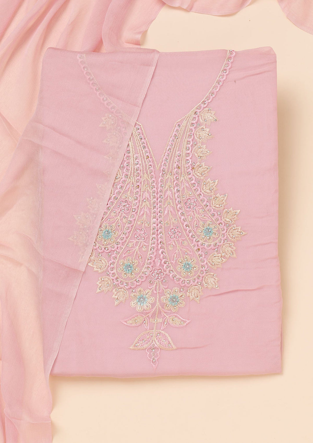 Lavender Threadwork Organza Unstitched Salwar Suit-Koskii