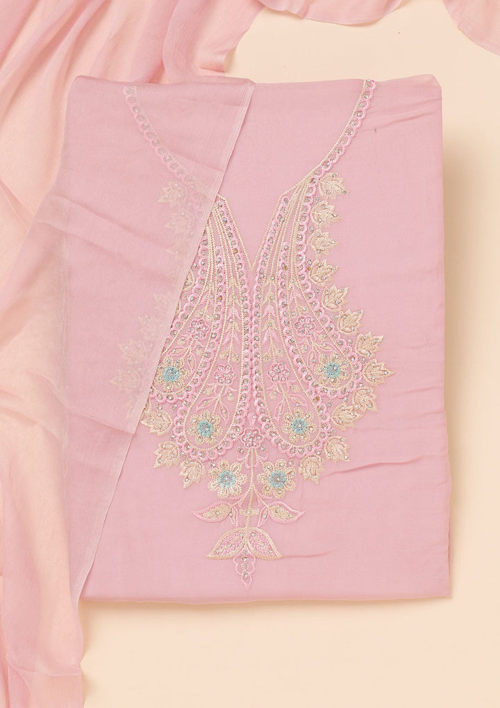 Lavender Threadwork Organza Unstitched Salwar Suit-Koskii