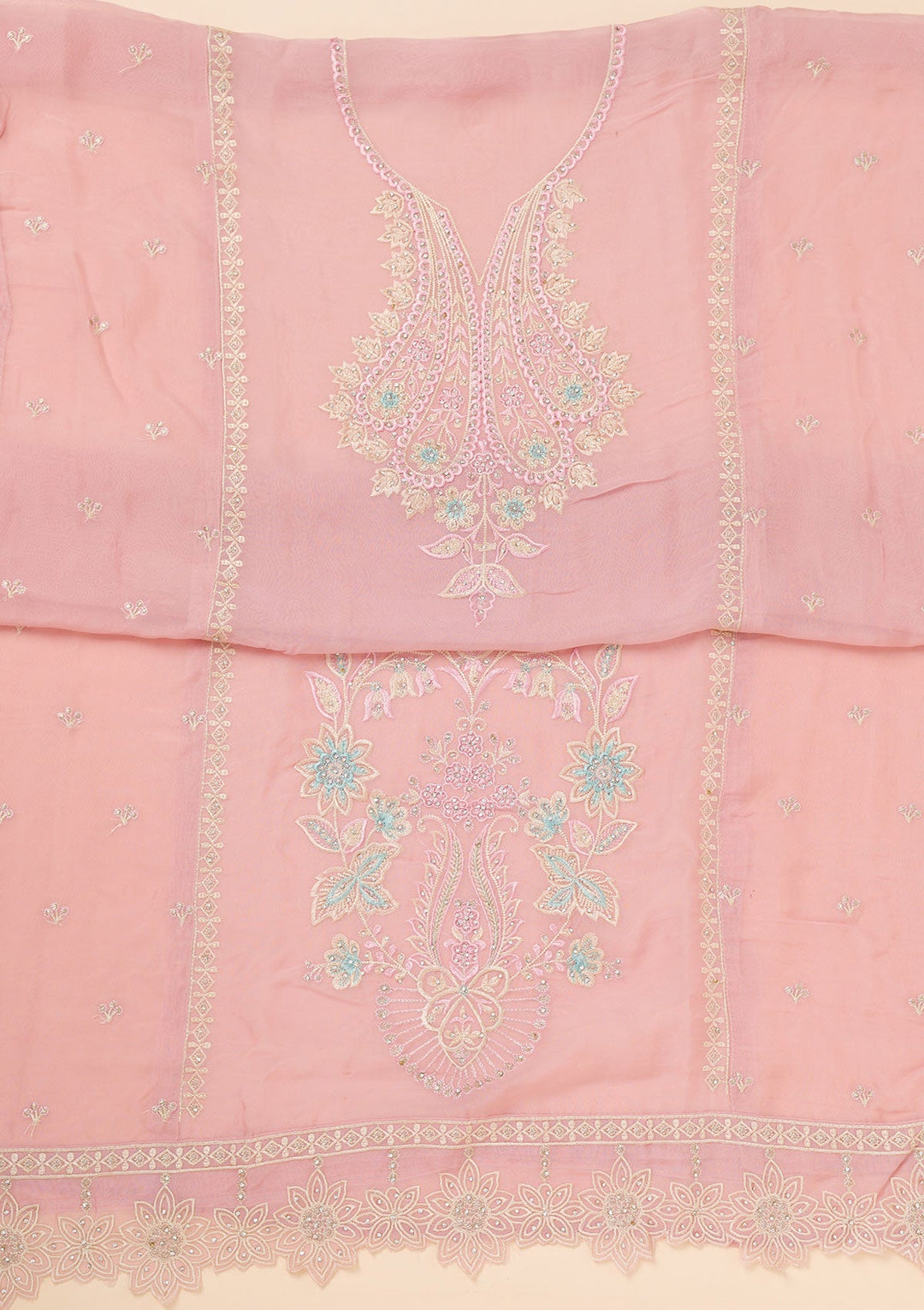 Lavender Threadwork Organza Unstitched Salwar Suit-Koskii