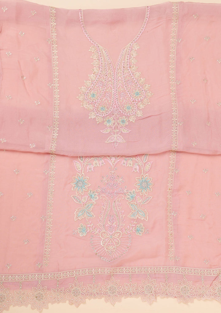 Lavender Threadwork Organza Unstitched Salwar Suit-Koskii