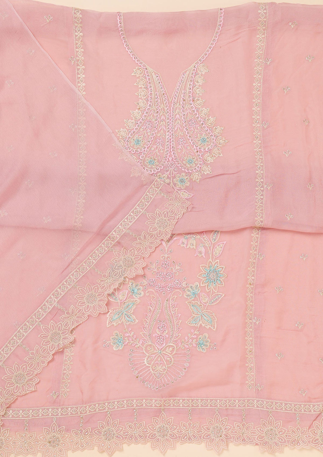 Lavender Threadwork Organza Unstitched Salwar Suit-Koskii