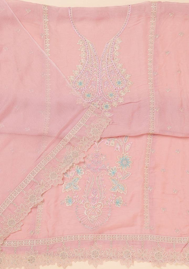 Lavender Threadwork Organza Unstitched Salwar Suit-Koskii