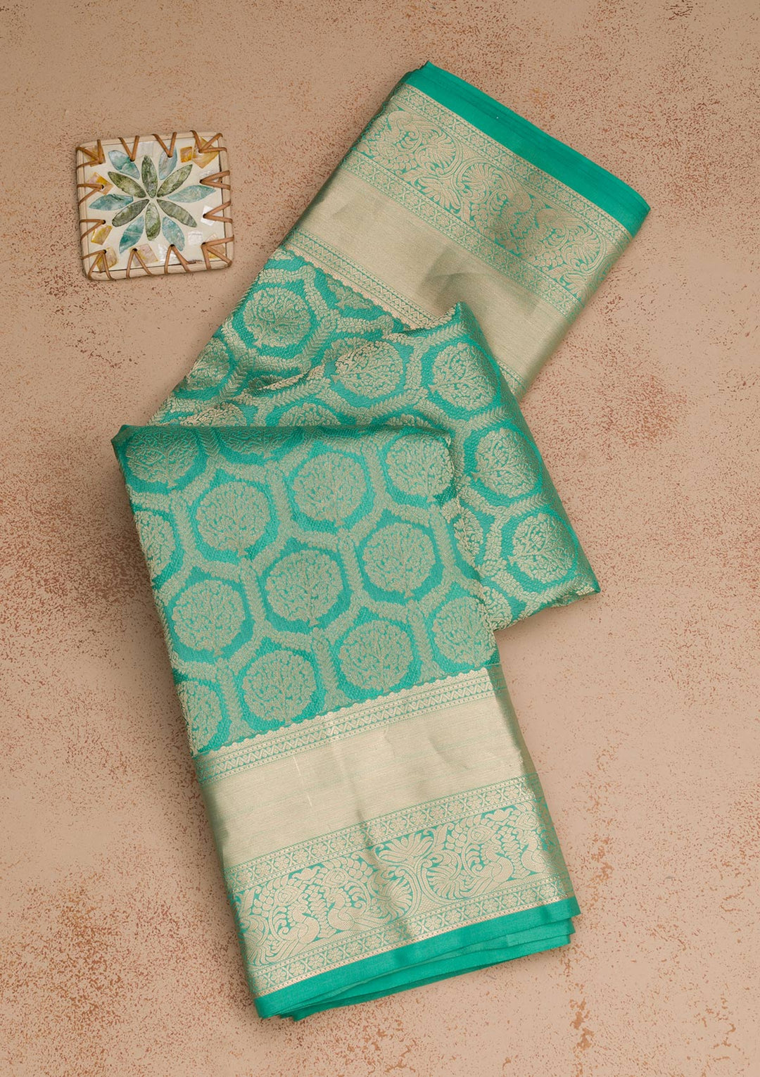 Rama Green Zariwork Pure Silk Saree-Koskii