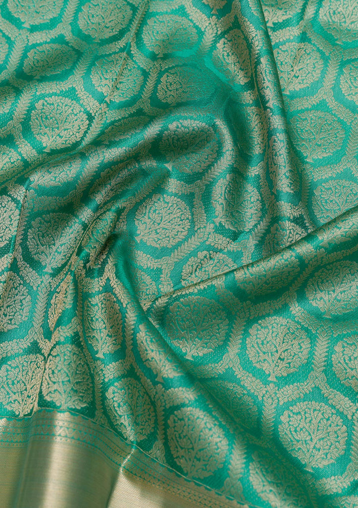 Rama Green Zariwork Pure Silk Saree-Koskii