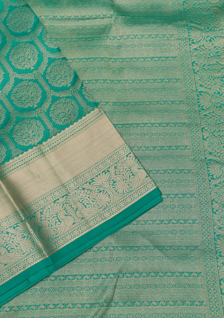 Rama Green Zariwork Pure Silk Saree-Koskii