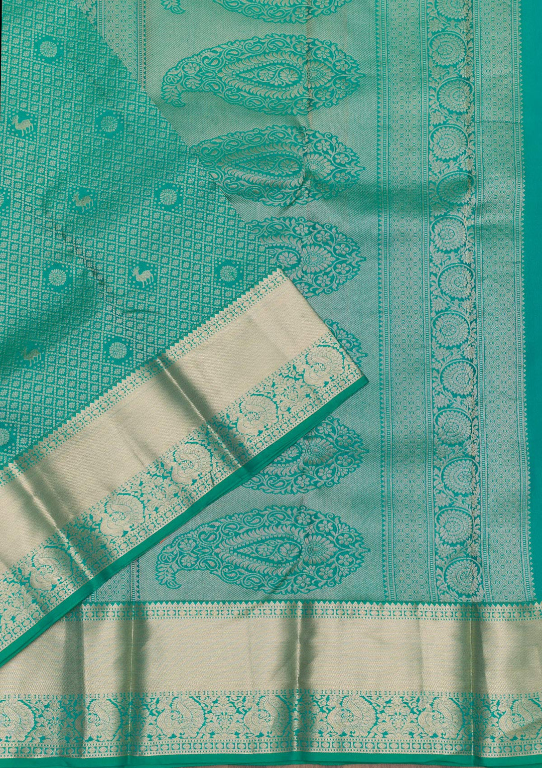 Rama Green Zariwork Pure Silk Saree-Koskii