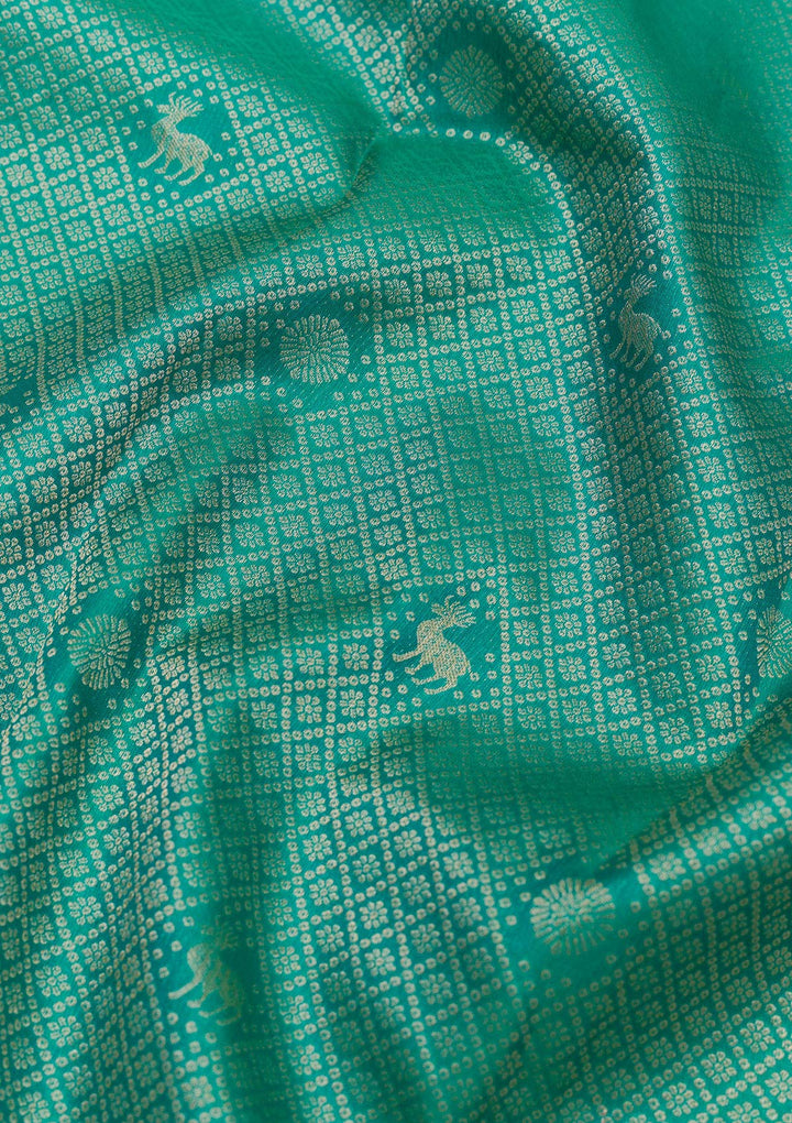 Rama Green Zariwork Pure Silk Saree-Koskii