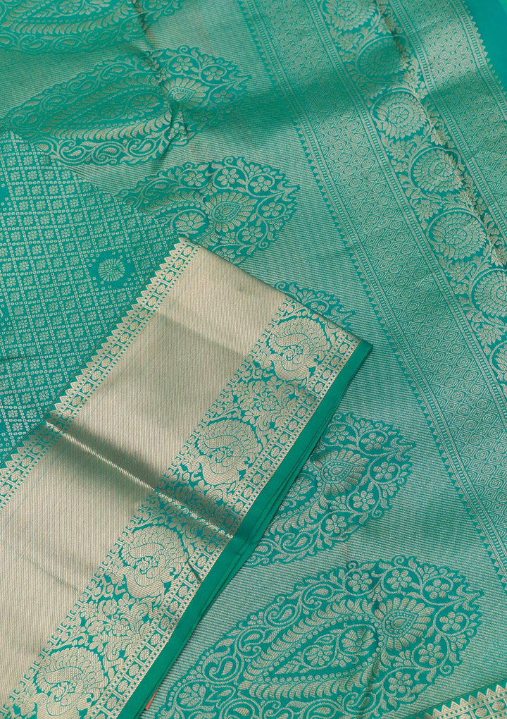 Rama Green Zariwork Pure Silk Saree-Koskii