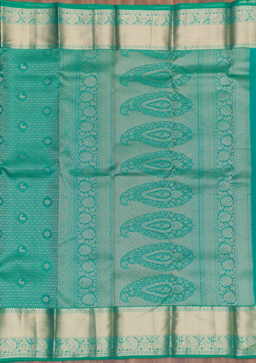 Rama Green Zariwork Pure Silk Saree-Koskii