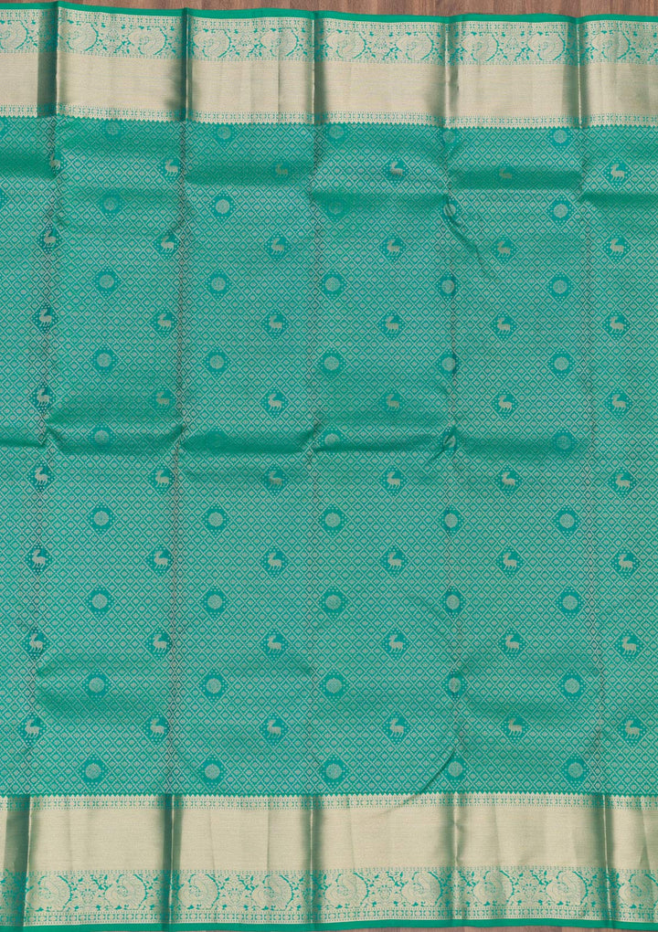 Rama Green Zariwork Pure Silk Saree-Koskii