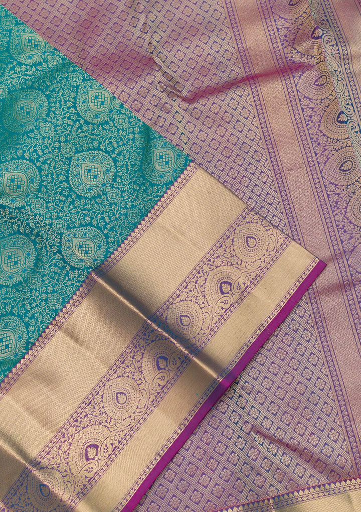 Rama Green Zariwork Pure Silk Saree-Koskii