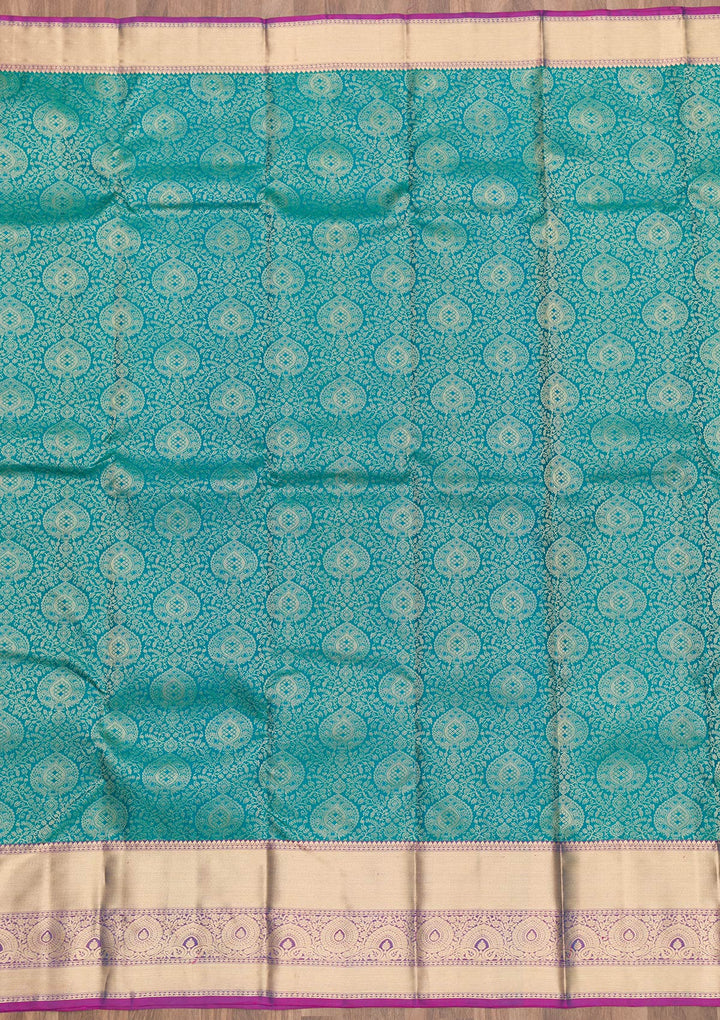 Rama Green Zariwork Pure Silk Saree-Koskii