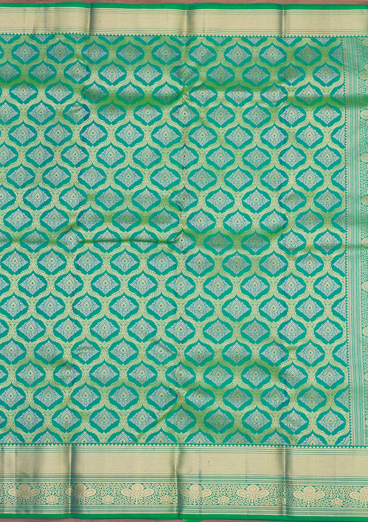 Rama Green Zariwork Pure Silk Saree-Koskii