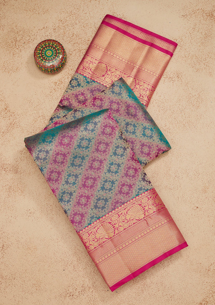 Rama Green Zariwork Pure Silk Saree-Koskii