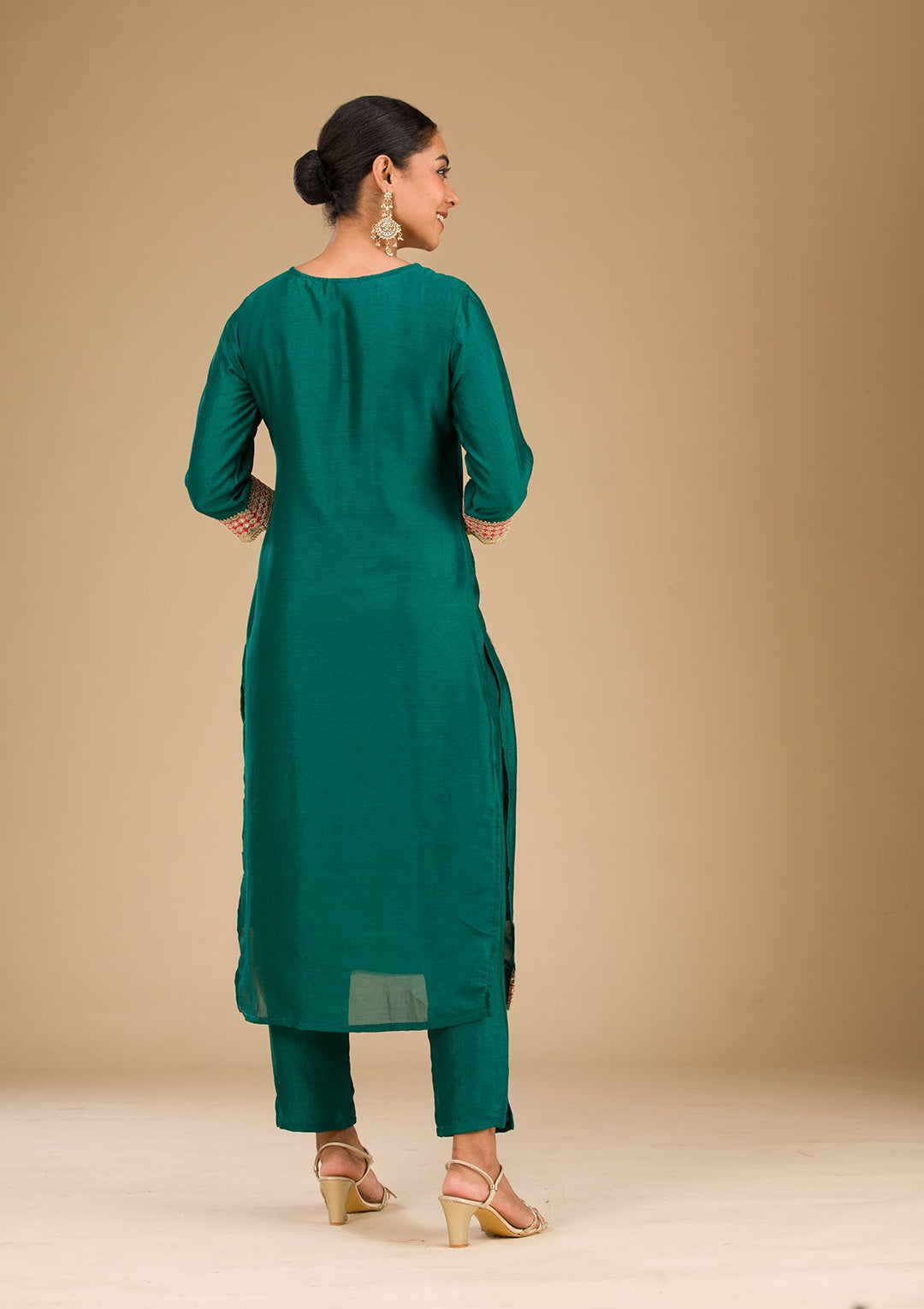 Rama Green Zariwork Semi Crepe Readymade Salwar Suit-Koskii