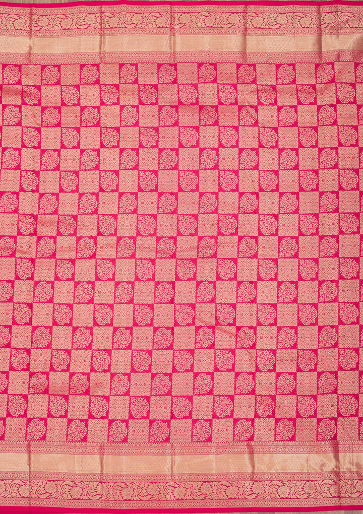 Rani Pink Zariwork Pure Silk Saree-Koskii