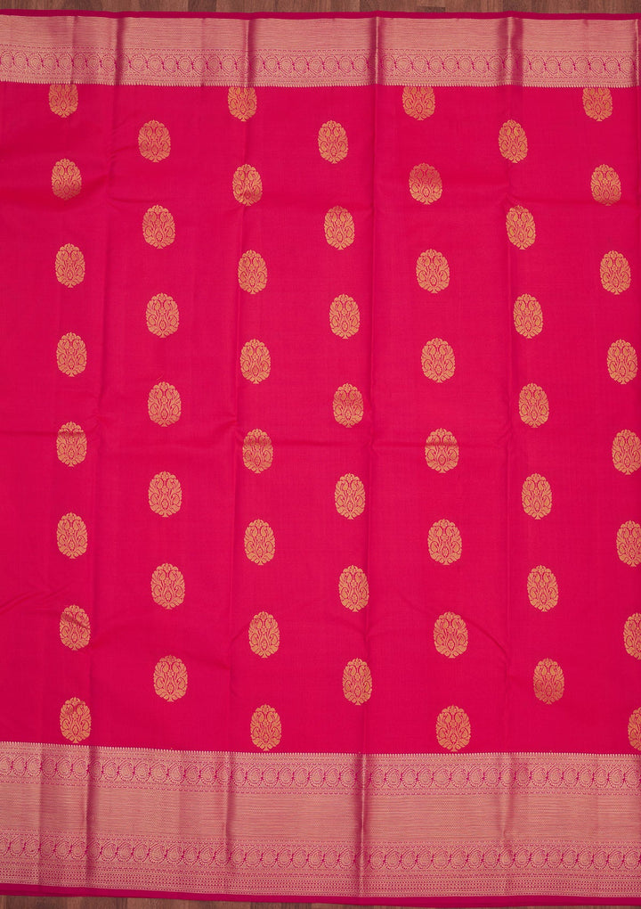 Rani Pink Zariwork Pure Silk Saree-Koskii