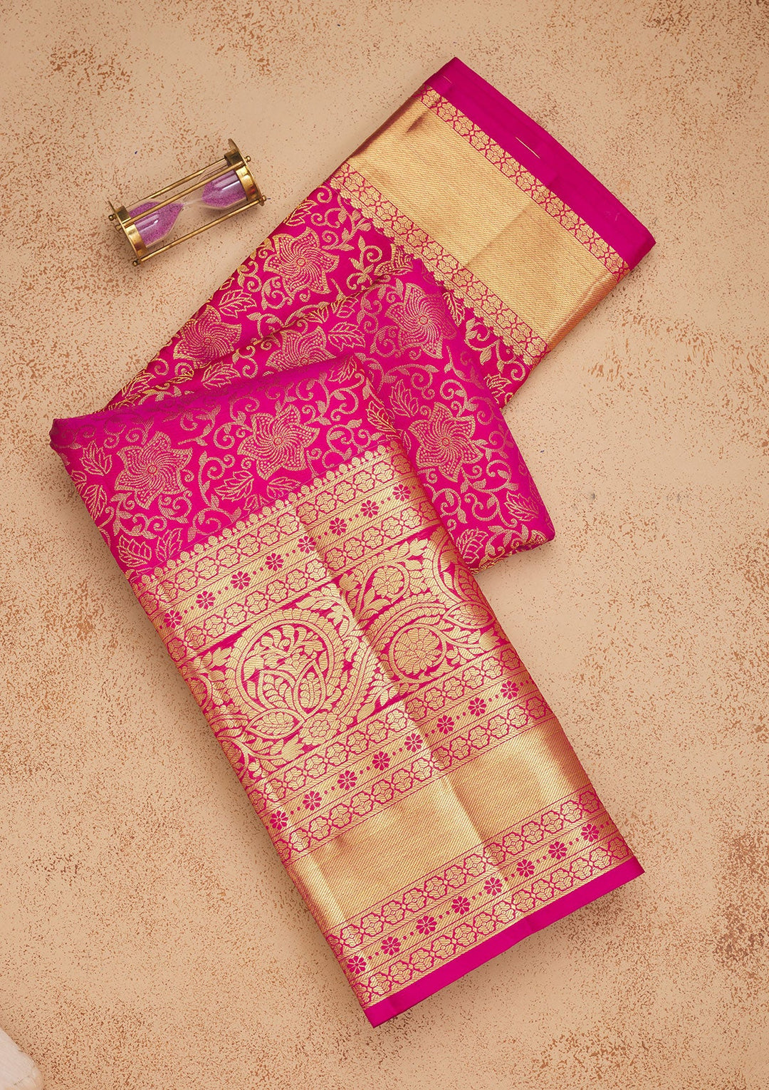 Rani Pink Zariwork Pure Silk Saree-Koskii