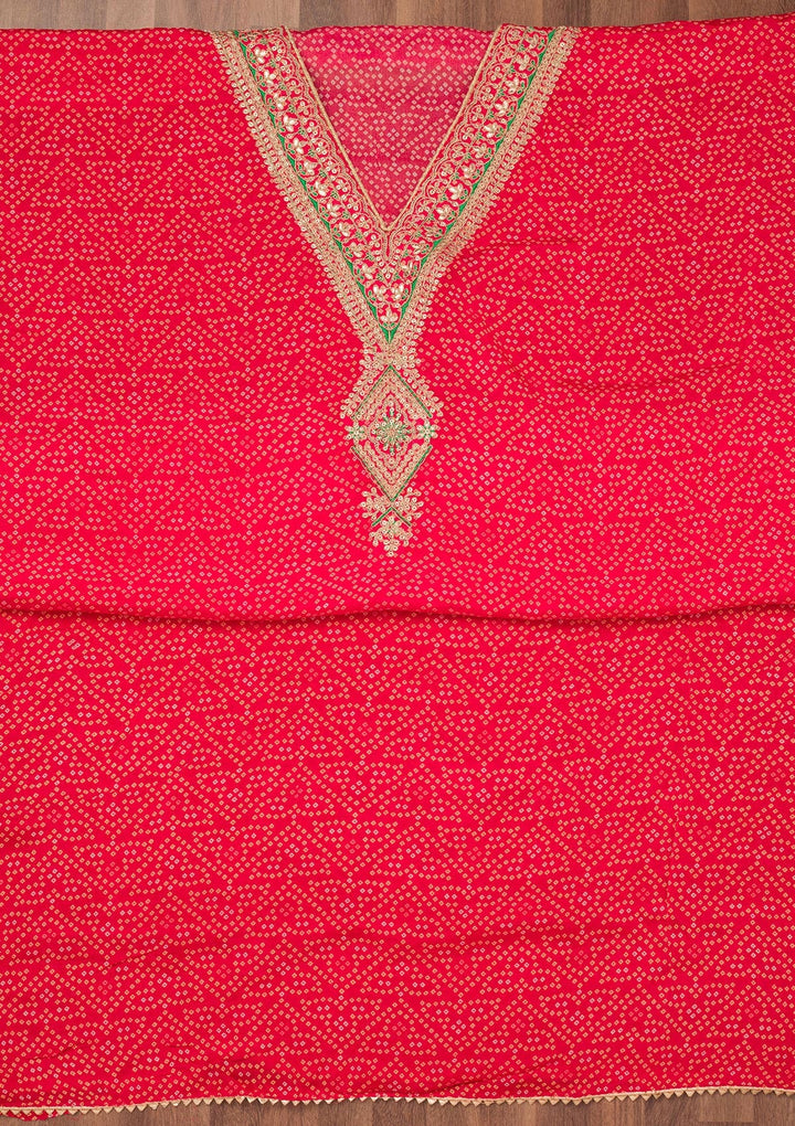 Rani Pink Printed Chiffon Unstitched Salwar Suit-Koskii