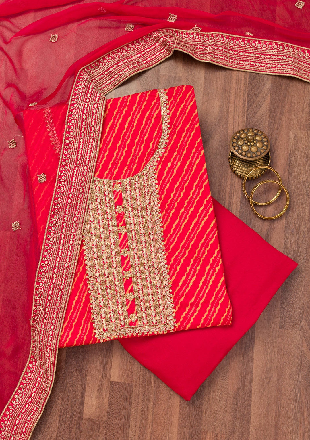 Rani Pink Printed Georgette Unstitched Salwar Suit-Koskii