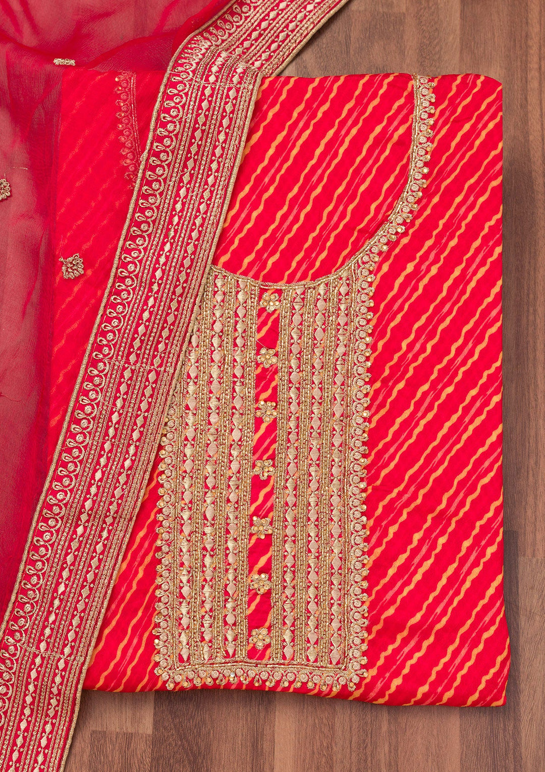 Rani Pink Printed Georgette Unstitched Salwar Suit-Koskii