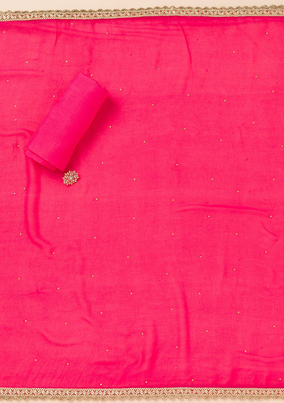 Rani Pink Printed Organza Unstitched Salwar Suit-Koskii