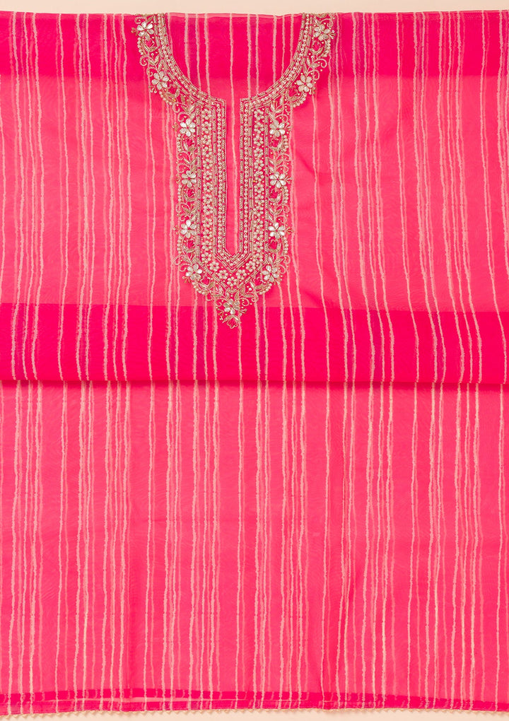 Rani Pink Printed Organza Unstitched Salwar Suit-Koskii