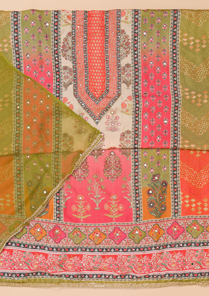 Rani Pink Printed Semi Crepe Unstitched Salwar Suit-Koskii