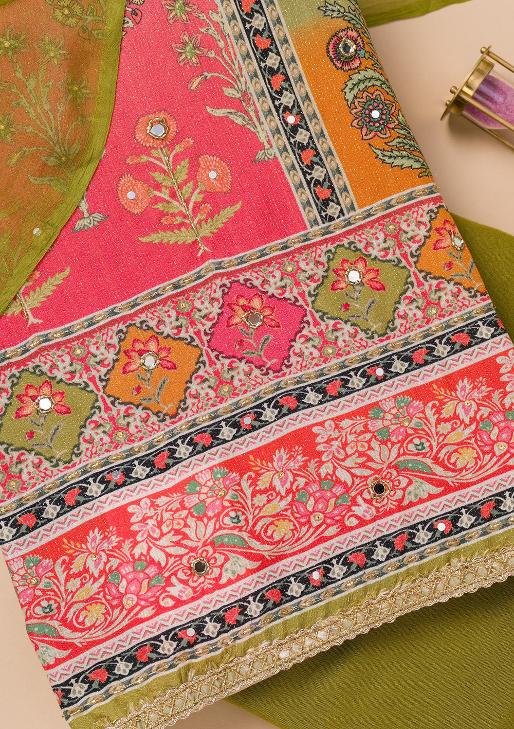 Rani Pink Printed Semi Crepe Unstitched Salwar Suit-Koskii
