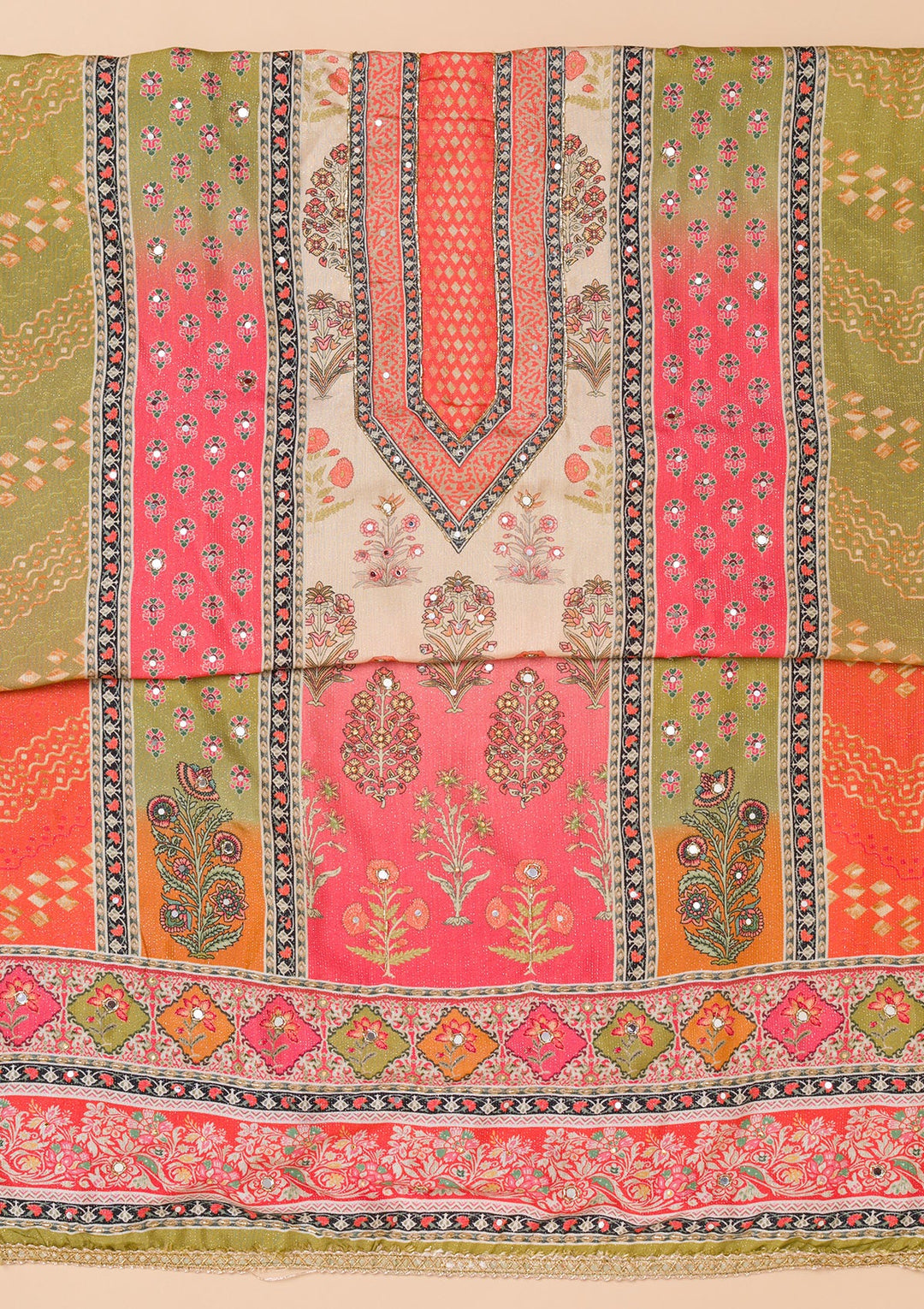 Rani Pink Printed Semi Crepe Unstitched Salwar Suit-Koskii