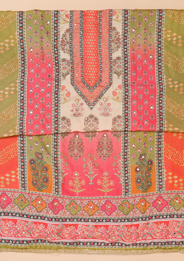 Rani Pink Printed Semi Crepe Unstitched Salwar Suit-Koskii