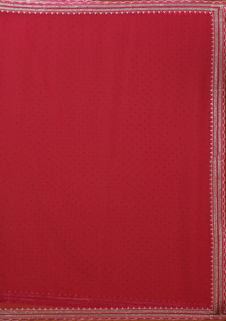 Rani Pink Threadwork Chiffon Saree-Koskii