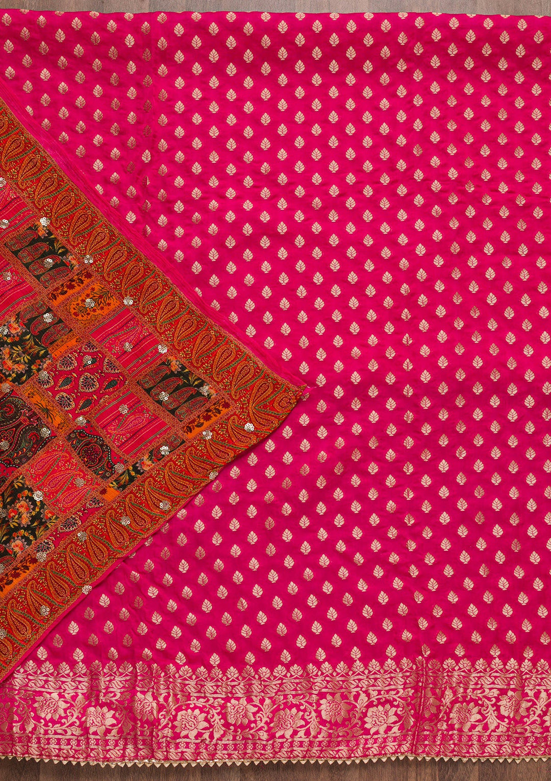 Rani Pink Zariwork Banarasi Unstitched Salwar Suit-Koskii