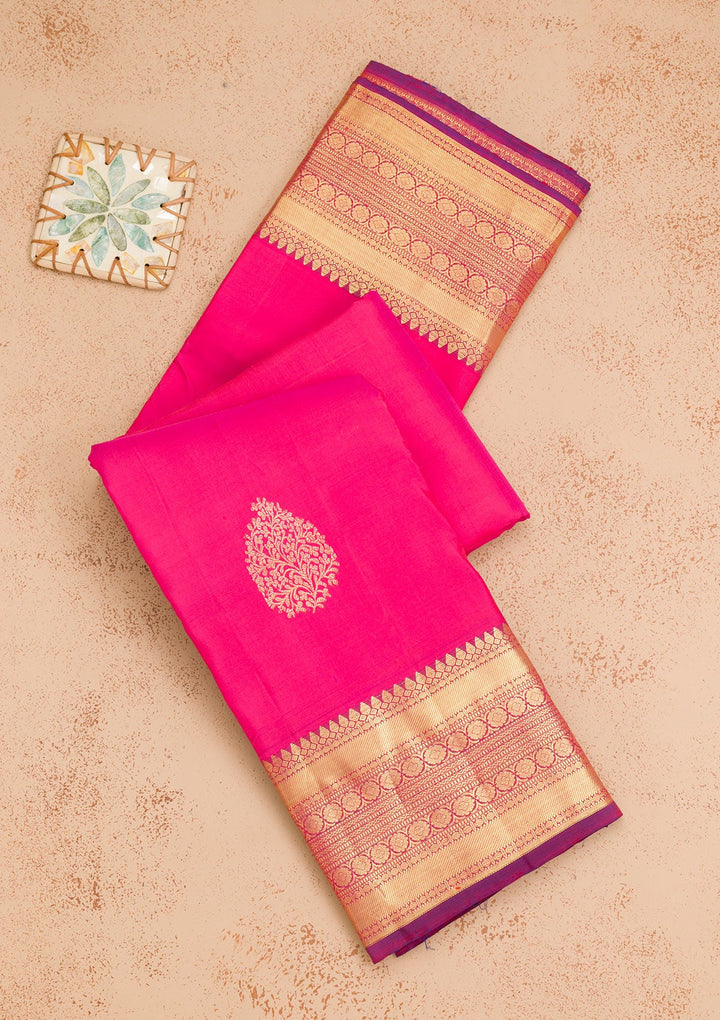 Rani Pink Zariwork Pure Silk Saree-Koskii