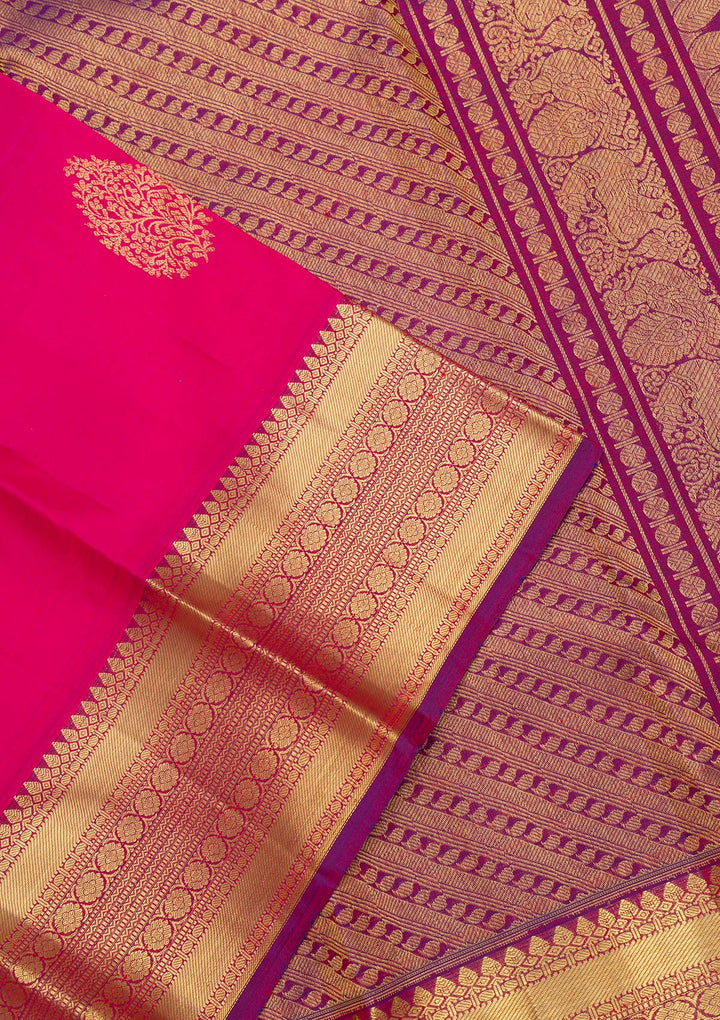 Rani Pink Zariwork Pure Silk Saree-Koskii