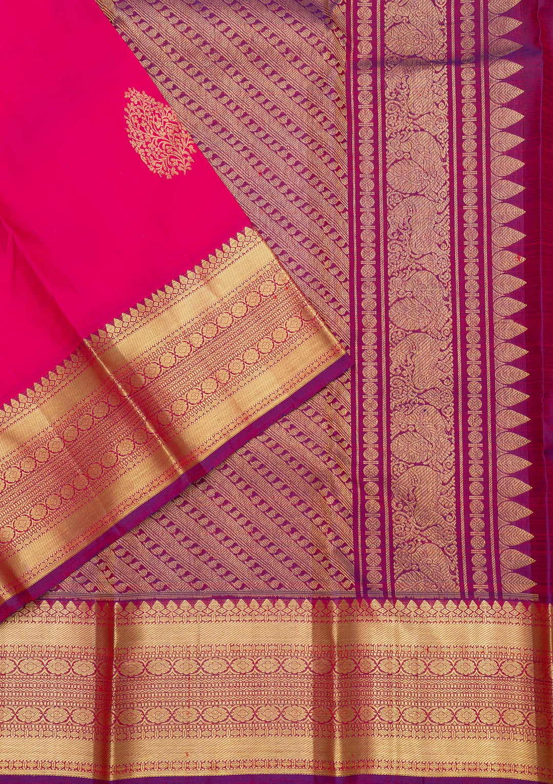 Rani Pink Zariwork Pure Silk Saree-Koskii