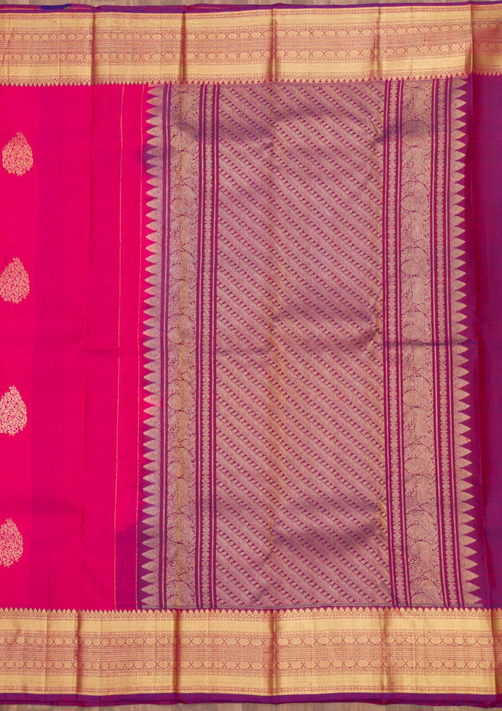 Rani Pink Zariwork Pure Silk Saree-Koskii