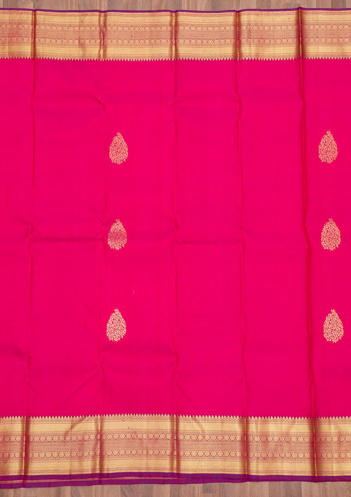 Rani Pink Zariwork Pure Silk Saree-Koskii