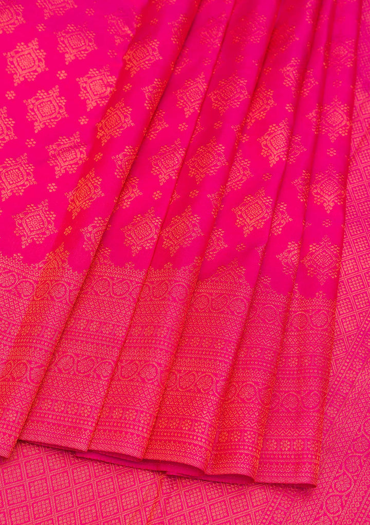 Rani Pink Zariwork Pure Silk Saree-Koskii