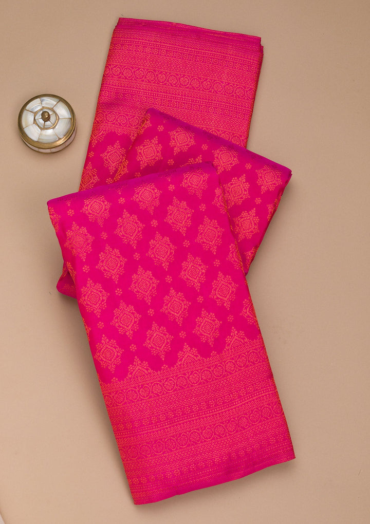 Rani Pink Zariwork Pure Silk Saree-Koskii