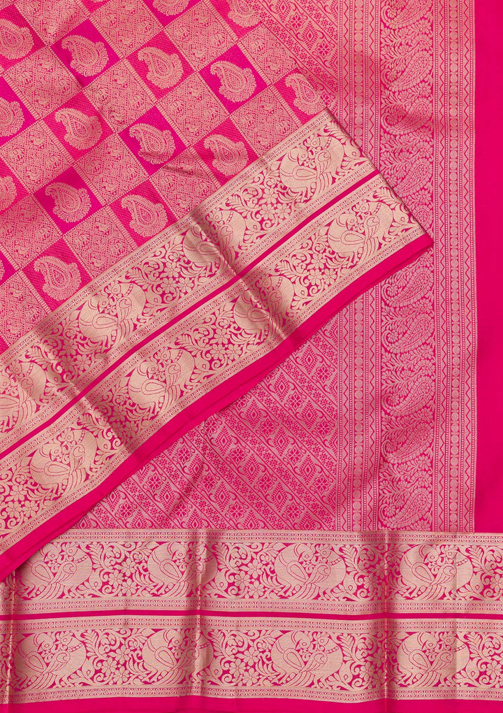 Rani Pink Zariwork Pure Silk Saree-Koskii