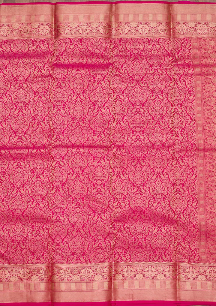 Rani Pink Zariwork Pure Silk Saree-Koskii
