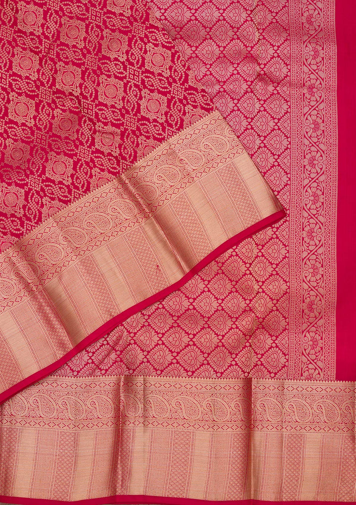 Rani Pink Zariwork Pure Silk Saree-Koskii