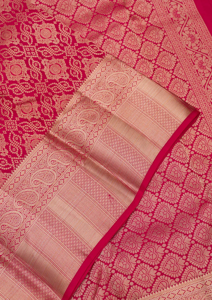 Rani Pink Zariwork Pure Silk Saree-Koskii