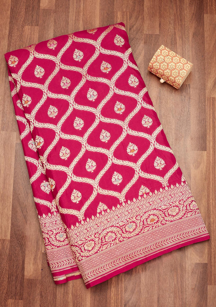 Rani Pink Zariwork Pure Silk Saree-Koskii