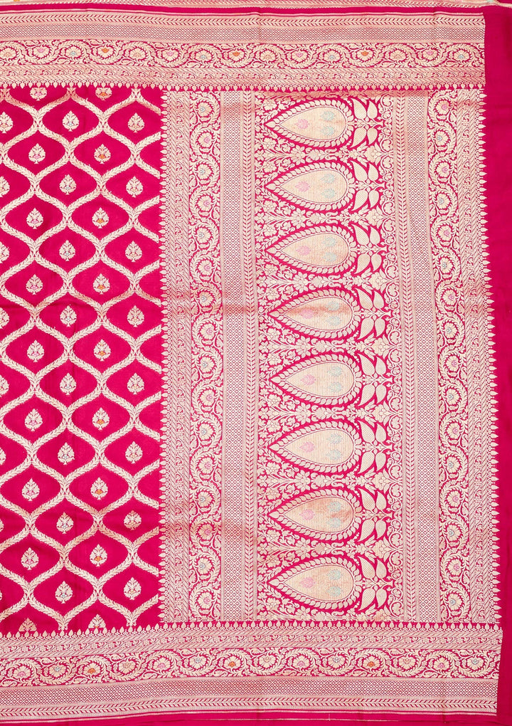 Rani Pink Zariwork Pure Silk Saree-Koskii